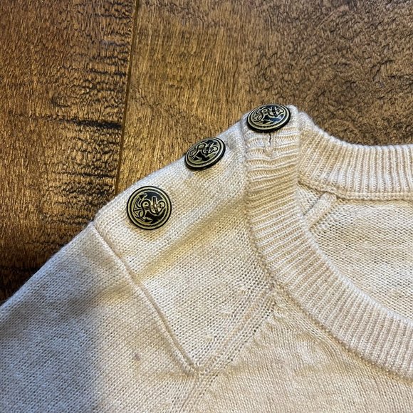 Wilfred Free Cotton Wool Sweater w/ Olive Green Stripes & Shoulder Buttons - Picture 11 of 13